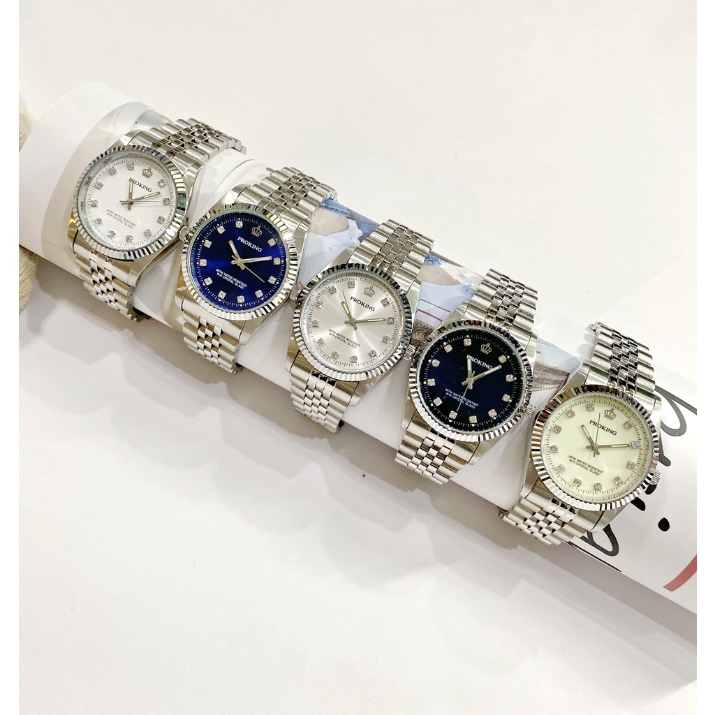 經緯度鐘錶PROKING皇冠蠔式鑽錶 日本機芯/台灣組裝/石英錶/不鏽鋼帶/整點鑲鑽 閃亮時尚高貴/大小錶4025鑽綜合