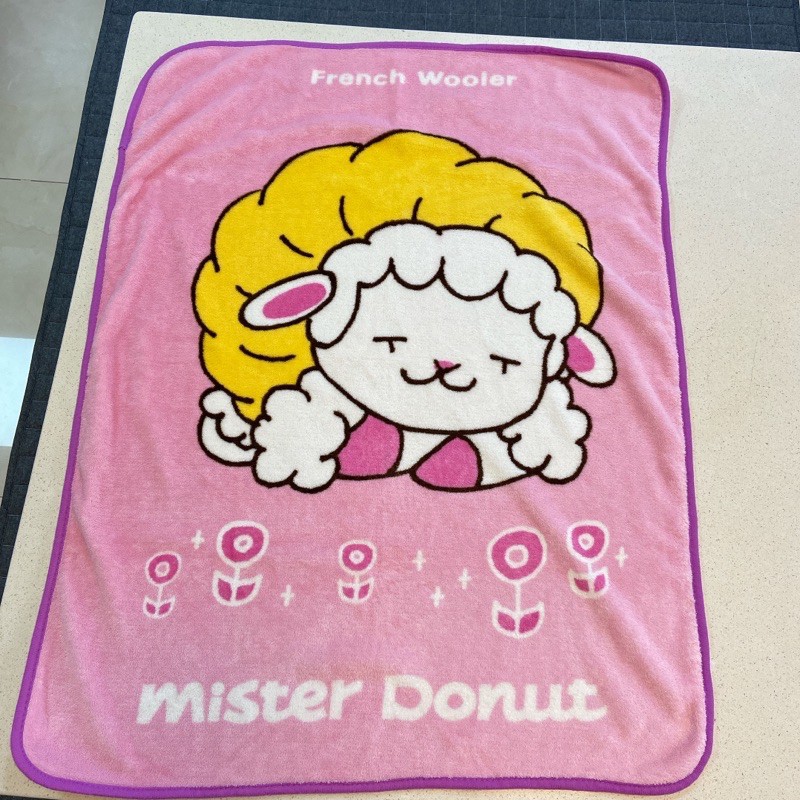 [二手] Mister Donut 法藍奇咩咩粉紅色珊瑚絨毛毯/涼毯