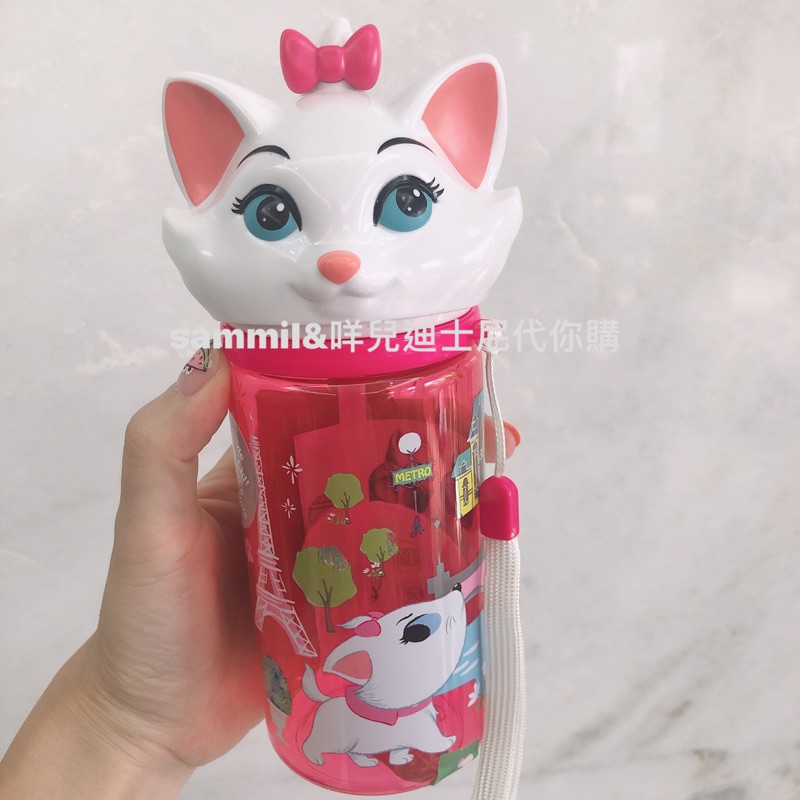 Sammi香港迪士尼代購-瑪麗貓 大頭造型 吸管水壺
