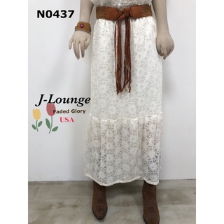 N0437 全新美國Faded Glory波西米亞風蕾絲長裙附麂皮綁帶大碼棉花糖skirt J-Lounge