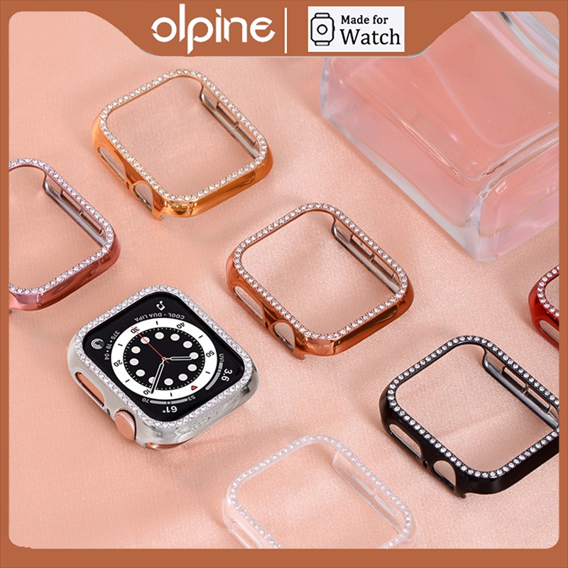 適用於Apple Watch 9代電鍍鑲鑽保護殼 iwatch 2345678代半包保護殼 蘋果手錶SE保護硬殼