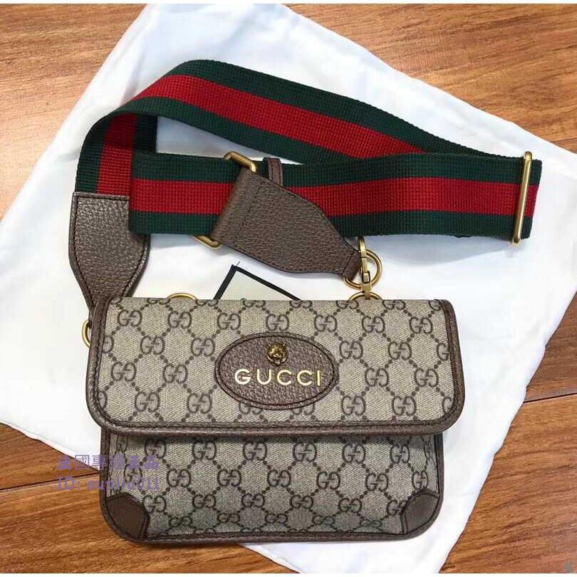 法國正品 Gucci 493930 GG Supreme Belt Bag 虎頭腰包 #斜背包