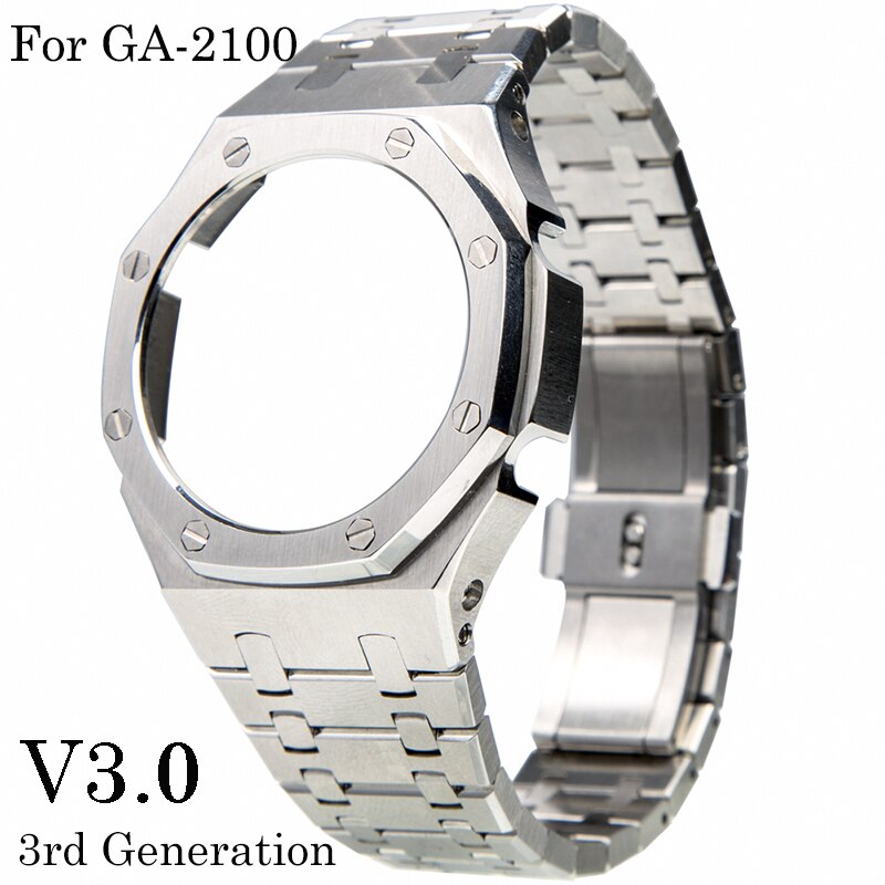 Ga-2100 第 3 代改裝 AP farm Oak 第 3 代膠帶錶帶金屬錶殼手錶配件的手錶組合錶帶