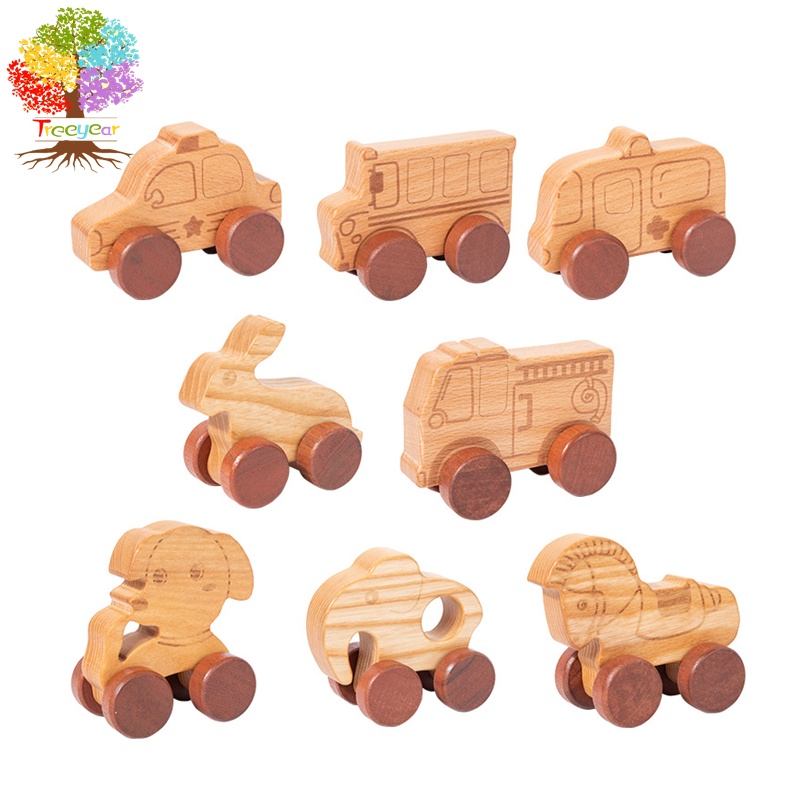【樹年】蒙氏兒童木製原木手推車手握慣性小車寶寶訓練肌肉抓握木質玩具車
