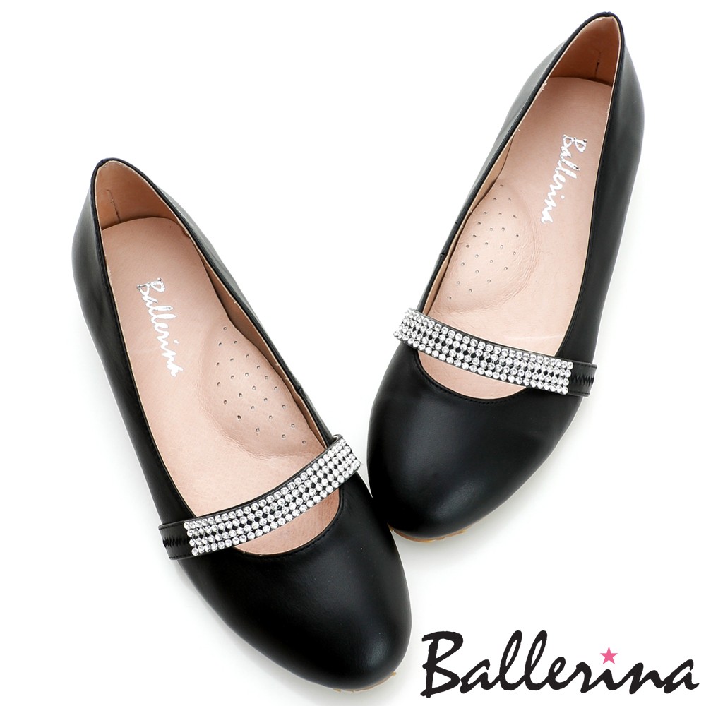 Ballerina-全真皮亮鑽帶瑪莉珍娃娃鞋-黑【BD500229BK】