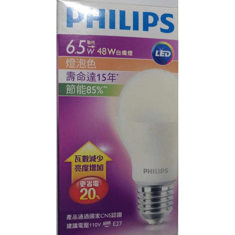 【公司貨含稅】PHILIPS 飛利浦 6.5W LED球型燈泡 1入