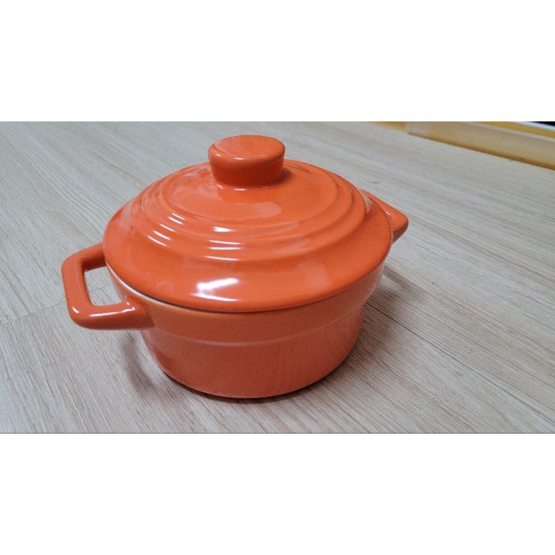 橘白撞色法式烘培湯盅 陶瓷鍋