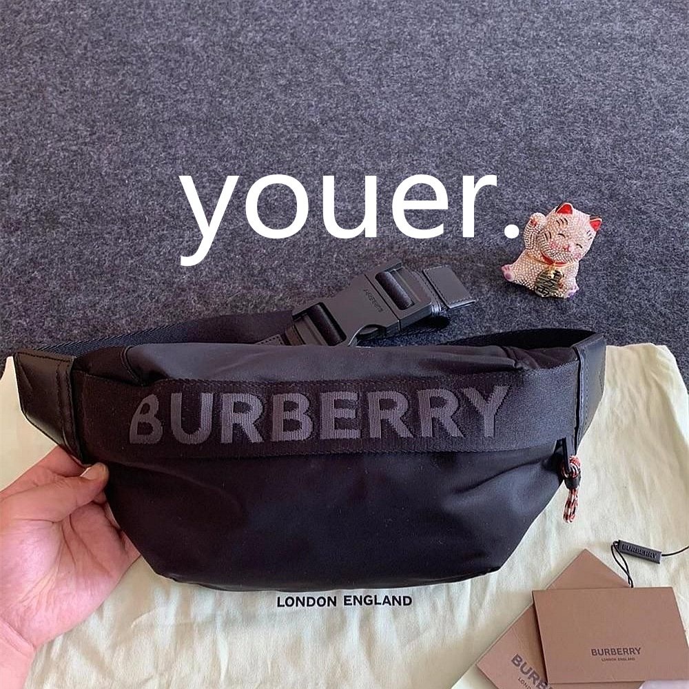 二手正品Burberry Sonny 黑色 LOGO 素面 尼龍 腰包 胸口包 8025668 男女同款