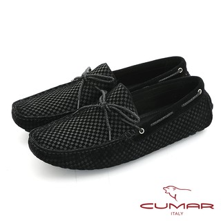 【CUMAR】時尚休閒 牛皮綁帶帆船鞋 - 黑色
