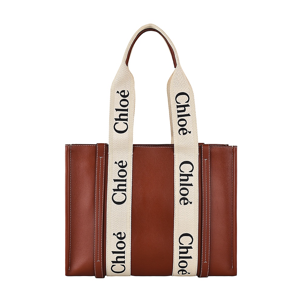 CHLOE WOODY黑字LOGO小牛皮手提肩背托特包 棕 - Goodfind找推薦、比價格
