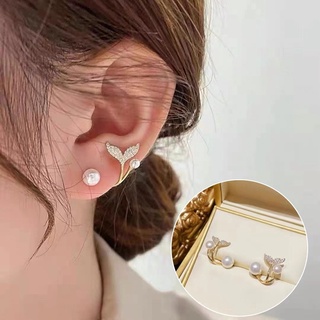美人魚珍珠耳環女士金色耳釘禮物不規則設計耳環