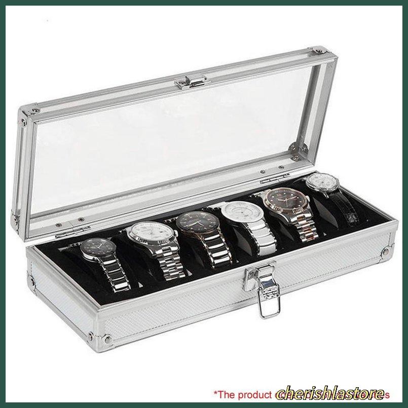 6位鋁製手錶箱 6格插入槽珠寶手錶展示儲物盒案例鋁製手錶盒珠寶裝飾收納盒 鋁箱手錶盒手錶收納盒 手錶展示盒