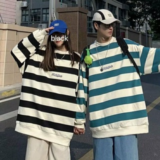 條紋圓領大學T男女 大尺碼圓領長袖上衣 情侶裝【M-7XL】衛衣秋季百搭寬松ins港風韓版潮流休閑套頭打底衫 緣投哥服飾