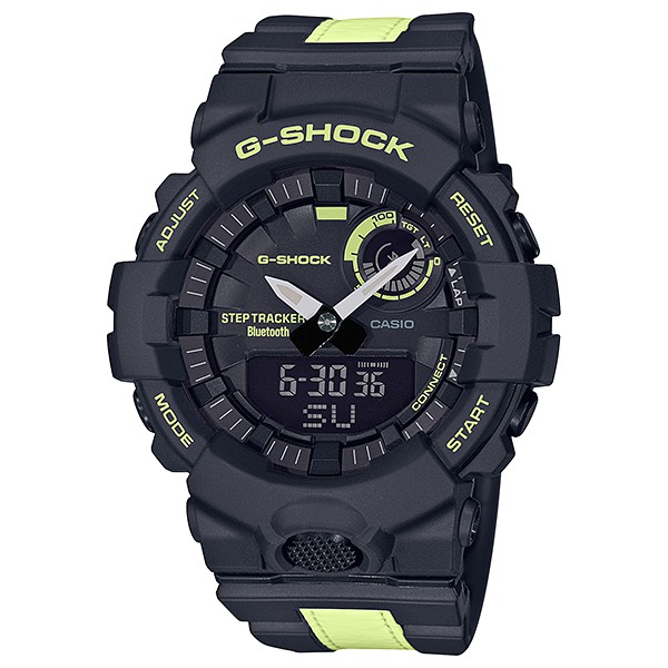 G-SHOCK藍芽連線反光錶帶雙顯電子錶（黑X綠）_ GBA-800LU-1A1