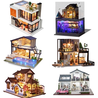 （精品）Diy小屋袖珍屋 大型別墅 現貨 附防塵罩音樂盒LED燈 微景觀娃娃屋 手工製作小房子模型拼裝交換禮物