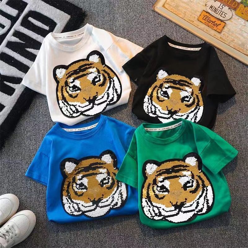 童裝兒童短袖T恤韓版潮流可變形老虎熊貓T卹短袖兒童寶寶上衣T恤