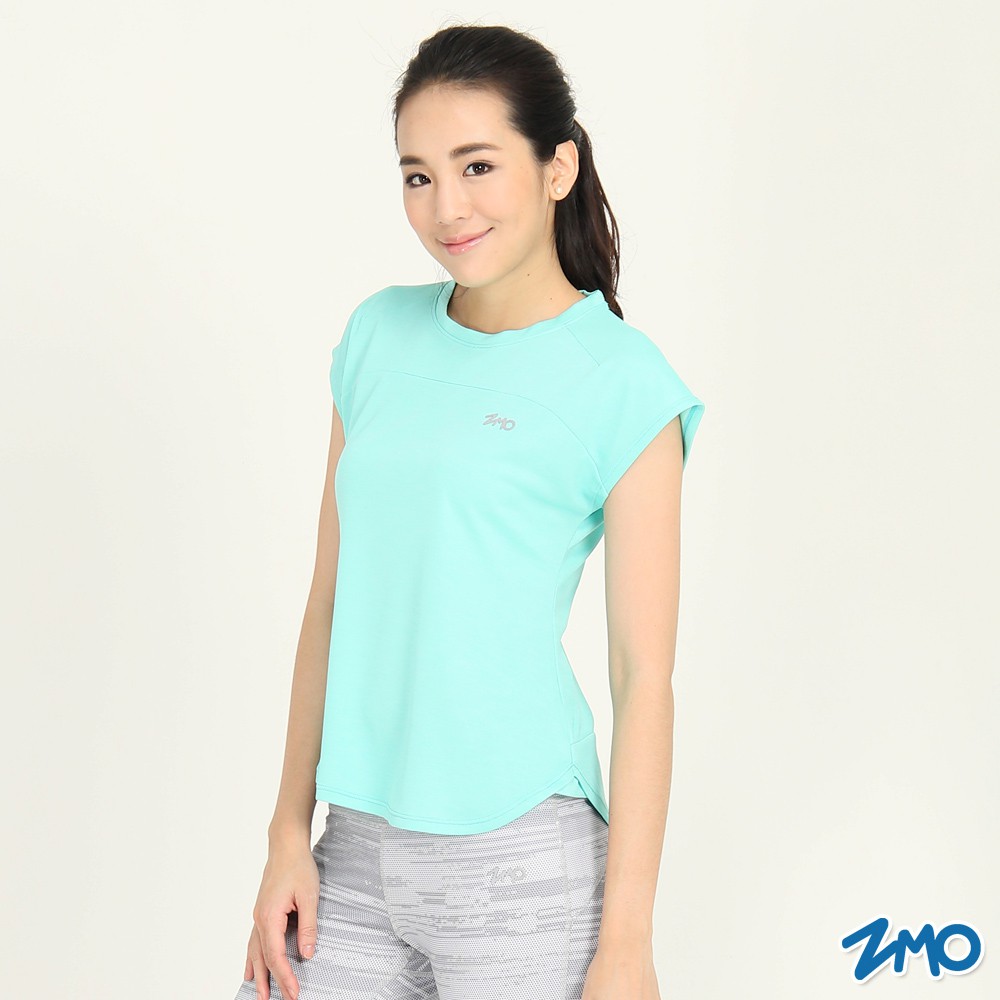 【ZMO】女運動短版銀線抗菌T恤 - 淺綠
