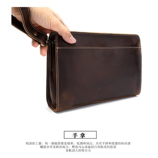 {現貨供應} 新品J-2070 頭層瘋馬皮真皮男士復古多功能大容量手抓手拿包 錢包手拿信封包復古平板包多隔層男包休閒時尚