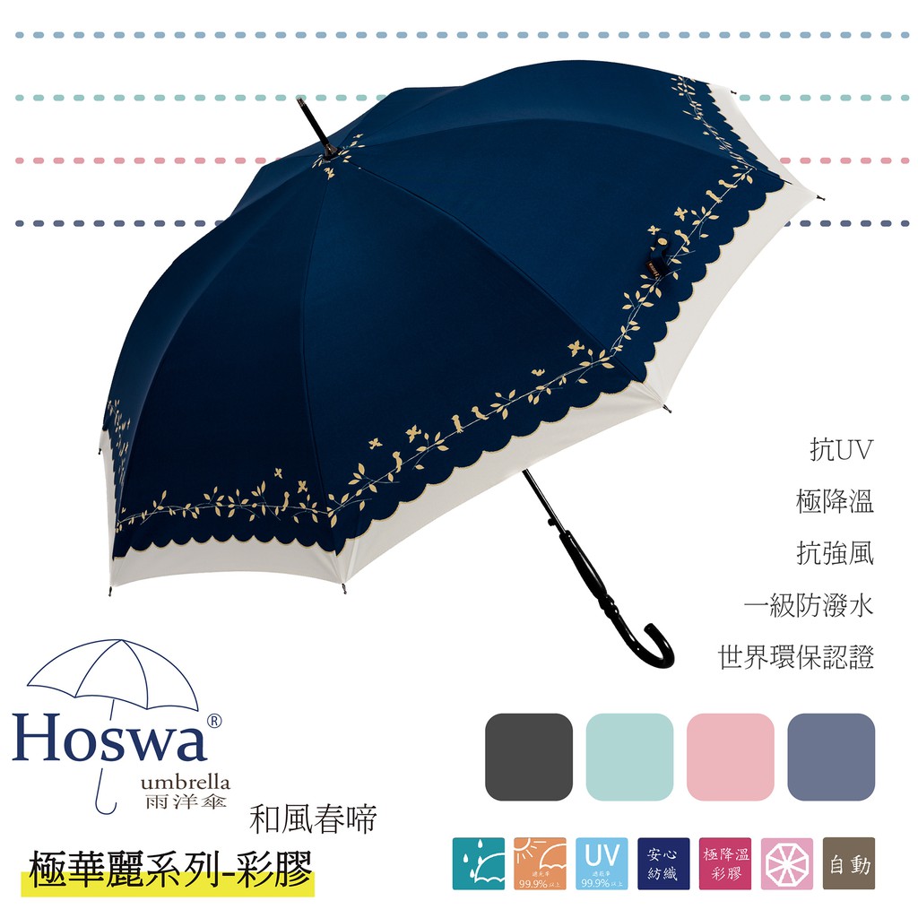 【Hoswa雨洋傘】和風春啼自動直傘 台灣MIT福懋彩膠降溫傘布 全遮光抗UV 台灣品牌文創設計款&lt;日本風現貨藍&gt;