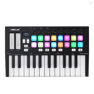 Yohi WORLDE Orca mini25 便攜式 25 鍵 USB MIDI 鍵盤控制器, 帶 16 RGB 背光