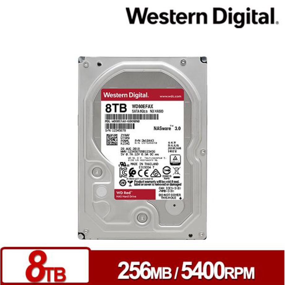 【現貨熱銷】全新公司貨 WD 威騰 紅標 8TB 3.5吋NAS硬碟 (WD80EFAX) 另有16TB 18TB