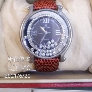 義大利Royal Crown 羅亞克朗- 小牛皮鑲崁鋯石鑽幸運轉盤腕錶 黑錶帶已售出