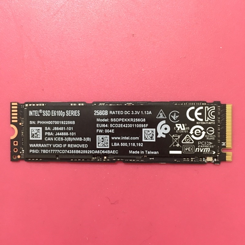 二手Intel E6100p系列 256GB M.2 80mm PCIe SSD固態硬碟