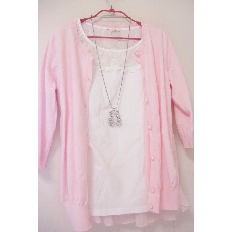 原價2490 本月促銷價 (粉紅控 甜美爆 設計別緻)類0918全新甜美粉色顯瘦針織雪紡7分袖外套