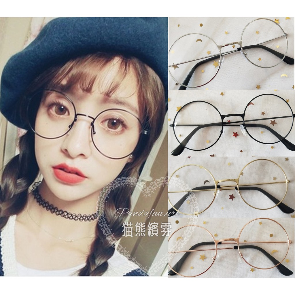現貨在台顯臉小好搭復古lolita書香女子圓框眼鏡銀黑金無度數森女文藝可愛少女學生歌德蒸汽龐克搭配頭飾平光時尚韓版