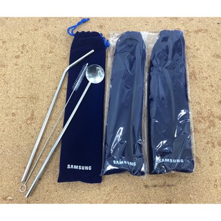 三星 Samsung 環保吸管組 不鏽鋼 彎吸管 湯匙 萬用吸管刷 附收納袋