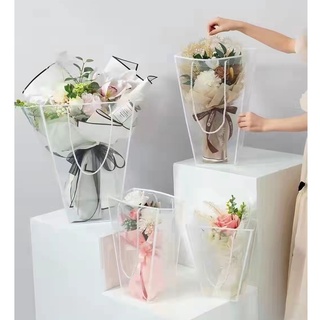 盒情盒禮 台灣現貨 花樣邊框梯形提袋t4 透明提袋 提袋永生花提袋 乾燥花袋 花束包裝袋 花束袋 蝦皮購物