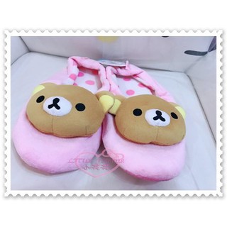 ♥小花花日本精品♥《Rilakkuma》拉拉熊 室內拖 居家拖 保暖拖 大頭立體造型 粉色點點 冬天必備32019001