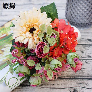 台灣出貨 日式和風水彩龍珠蕾仿真綜合花束 龍珠蕾 繡球花 扶郎花 擬真花 絹花 假花 仿真花 擬真花 餐桌裝飾