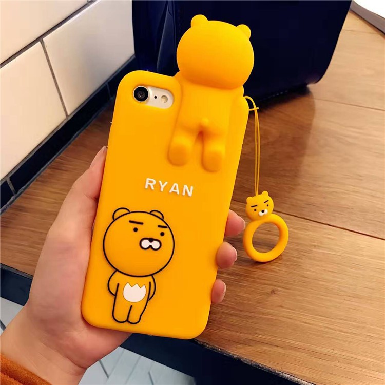 全新 現貨 iPhone8plusi7+i8+5.5吋韓國RYAN萊恩獅子熊矽膠全包手機套手機殼 附指環 24H快速出貨
