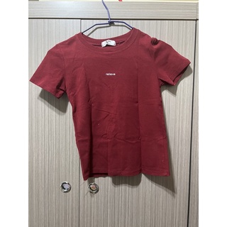 韓系圓領貼身酒紅短袖T恤