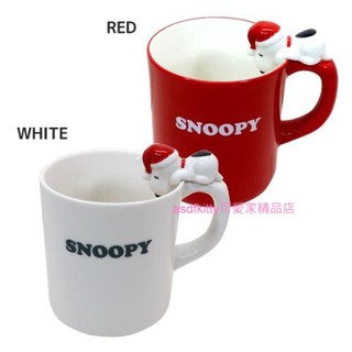 asdfkitty*SNOOPY史努比 紅色.白色 聖誕老公公造型把手陶瓷馬克杯-杯緣子-日本正版商品