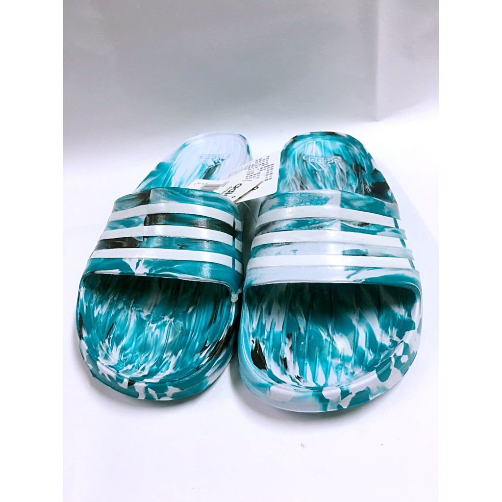 保證正品Adidas Duramo Slide 愛迪達 女 潑墨 石紋 翠綠白 防水 舒適 運動 拖鞋 S77982