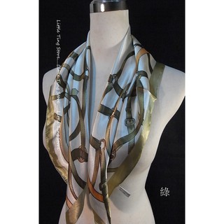 Little Ting Store:鎖鏈款緞面絲巾 Silk40%絲中方巾/可搭配絲巾圍巾披肩 (兩色)