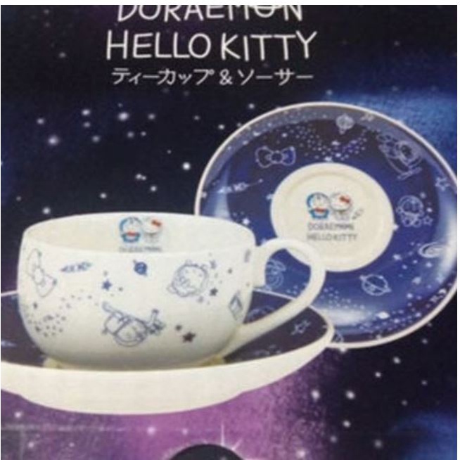 鼎飛臻坊 現貨特價 DORAEMON 哆啦A夢 小叮噹 x 凱蒂貓 KITTY 太空旅行 咖啡杯盤組 日本正版