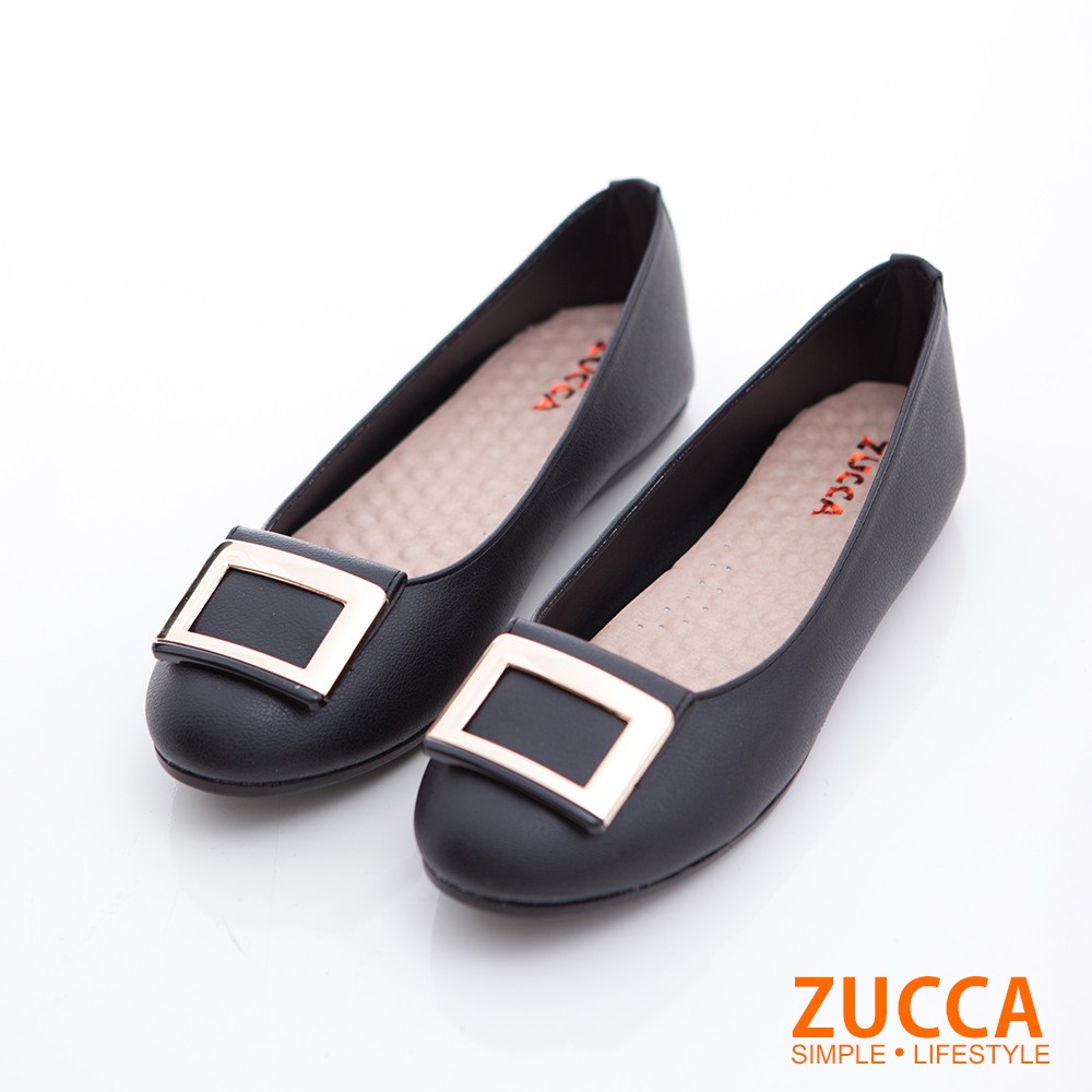 【ZUCCA】日系大方扣圓頭平底鞋-z6807bk