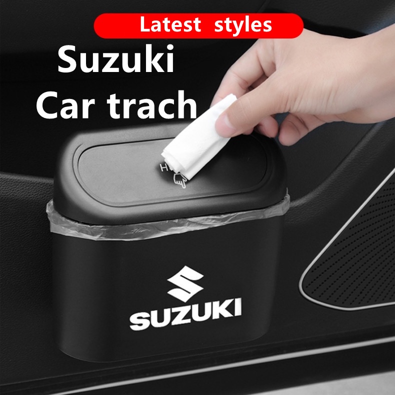 SUZUKI 汽車垃圾桶懸掛式汽車垃圾箱儲物盒黑色 Abs 方形按壓式垃圾桶汽車內飾配件適用於鈴木 Vitara Swi