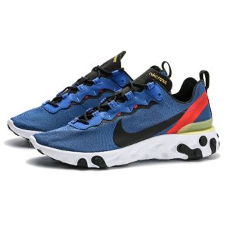 NIKE REACT ELEMENT 55 寶藍 黑 橘 黃 LOGO 慢跑 男