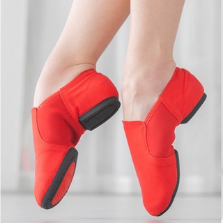 女士芭蕾舞鞋女孩軟底低跟爵士舞鞋黑色/紅色