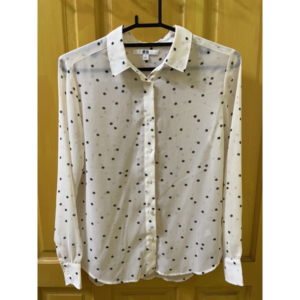 Uniqlo 長袖白色雪紡襯衫 蝦皮購物