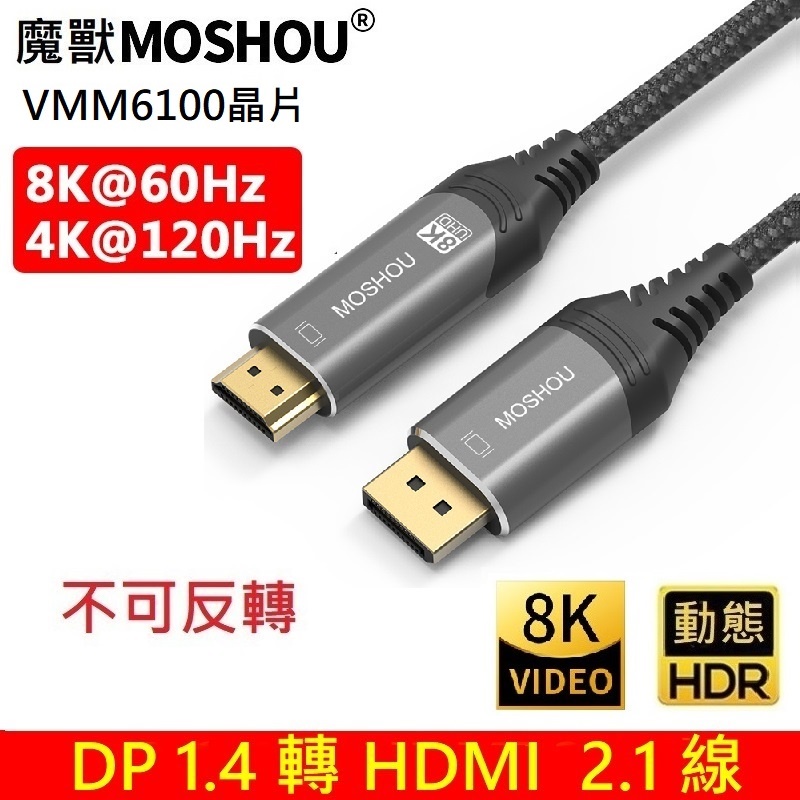 魔獸 MOSHOU DP 1.4轉HDMI 2.1版 電腦顯卡接電視 高清線 4K 120Hz 8K 60Hz HDR