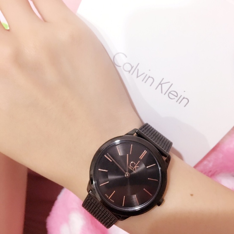 CK 經典米蘭編織不鏽鋼女錶-黑帶x鍍玫瑰金/35mm(可議價）