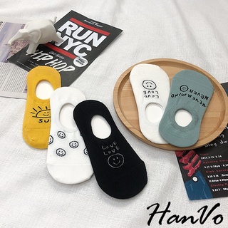 【HanVo】給你好心情!陽光笑臉隱形襪 韓系簡約百搭舒適棉質襪 韓國潮流時尚休閒襪 女生配件 6132