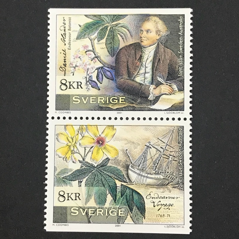 瑞典郵票 2001.08.19 植物學家丹尼爾.索蘭德 套票的2全