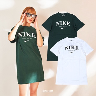 NIKE NSW DRESS 白色 綠色 復古LOGO 印花 環保材質 連衣裙 洋裝 女款【DX6312-397】