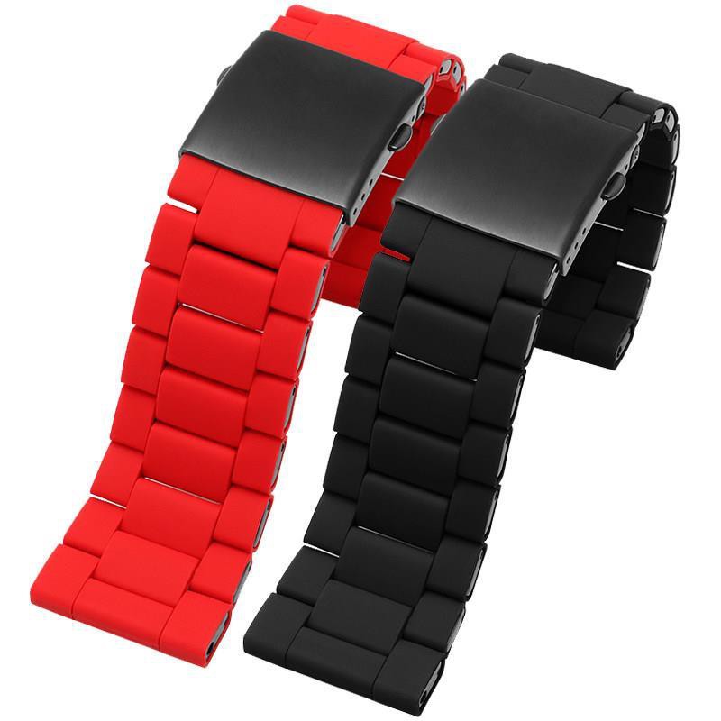 【現貨 免運】適配Diesel迪賽DZ7370紅色DZ7396黑武士男大錶盤硅膠鋼手錶帶配件